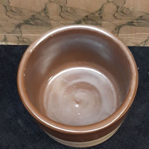 Vintage two tone brown & cream crock stoneware primitive farmhouse planter - Picture 2 of 6